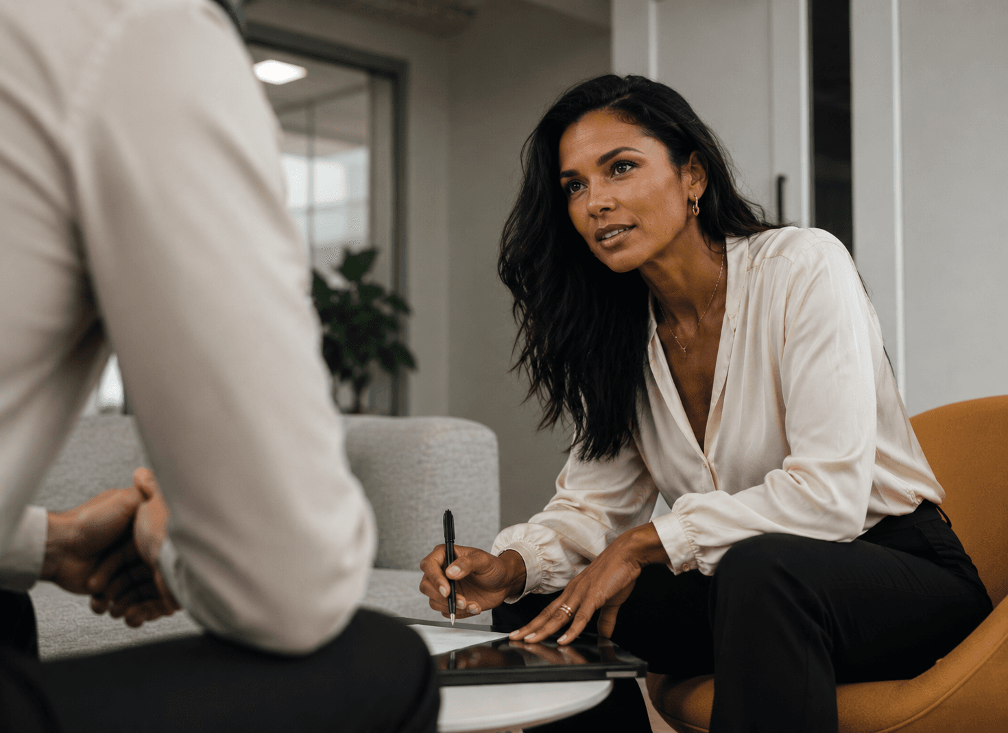 Founder in conversation with advisor